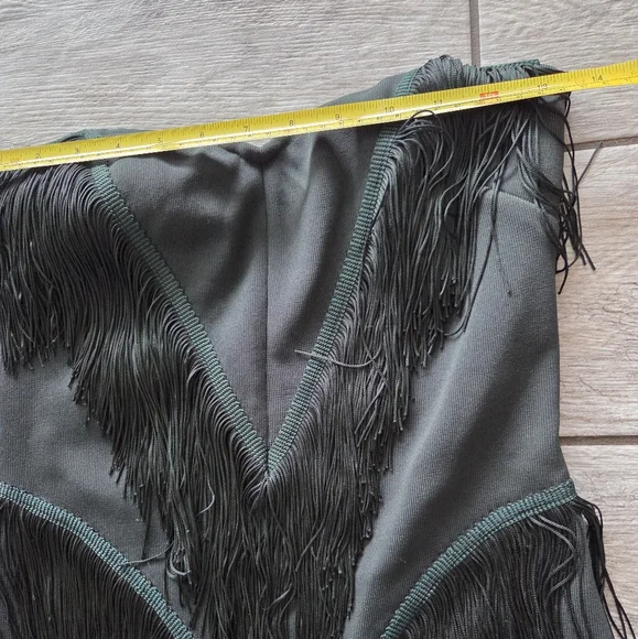 Emerald‎ Green Strapless Fringe Mini Dress Sz M Bandage Fitted Sweetheart Neck - Picture 9 of 11